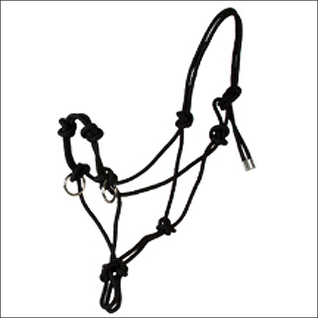 Hilason Western Tack Side Pull Horse Rope Halter Black W/ Nickle Plated Ring