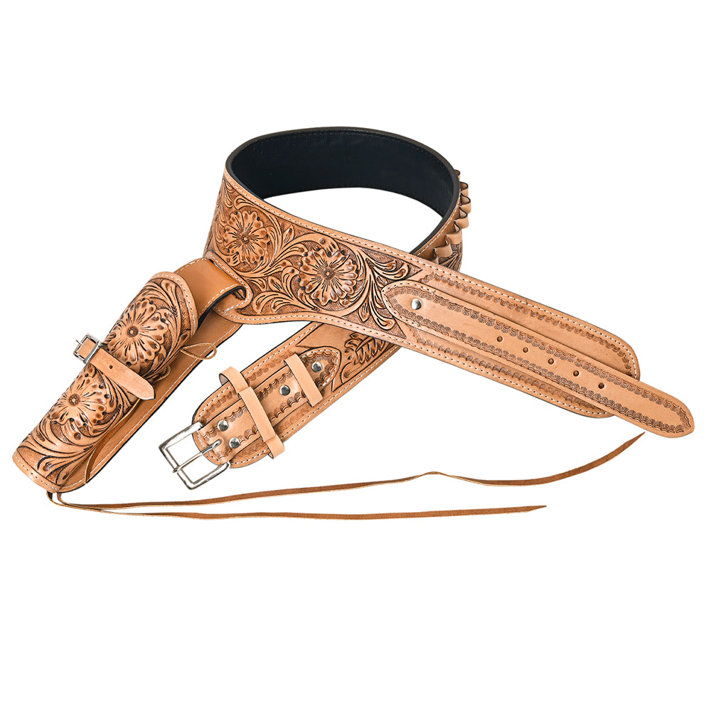 Hilason Western Right Hand Gun Holster Rig 44/45 Caliber Leather Cowboy