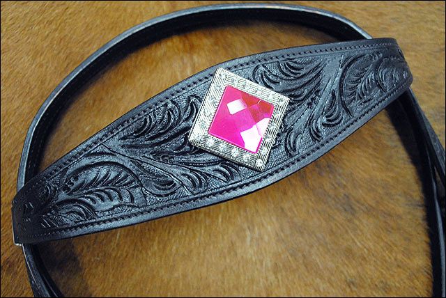 Hilason Western Headstall & Breast Collar Horse American Leather Black Pink