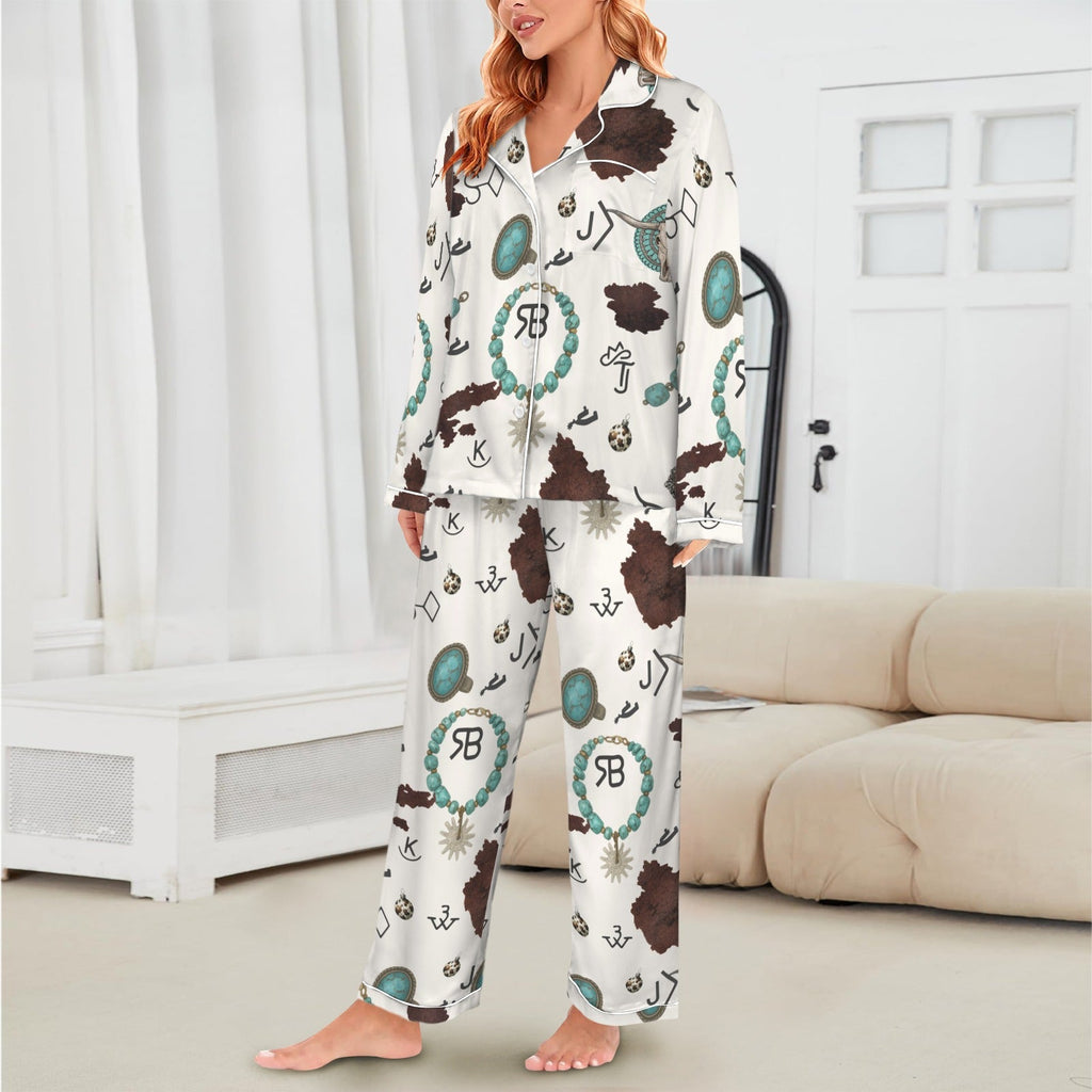 Baha Ranch Brands & Turquoise Cowgirl Christmas Western Cowprint Satin Pajamas by Baha Ranch Western Wear - product image 2