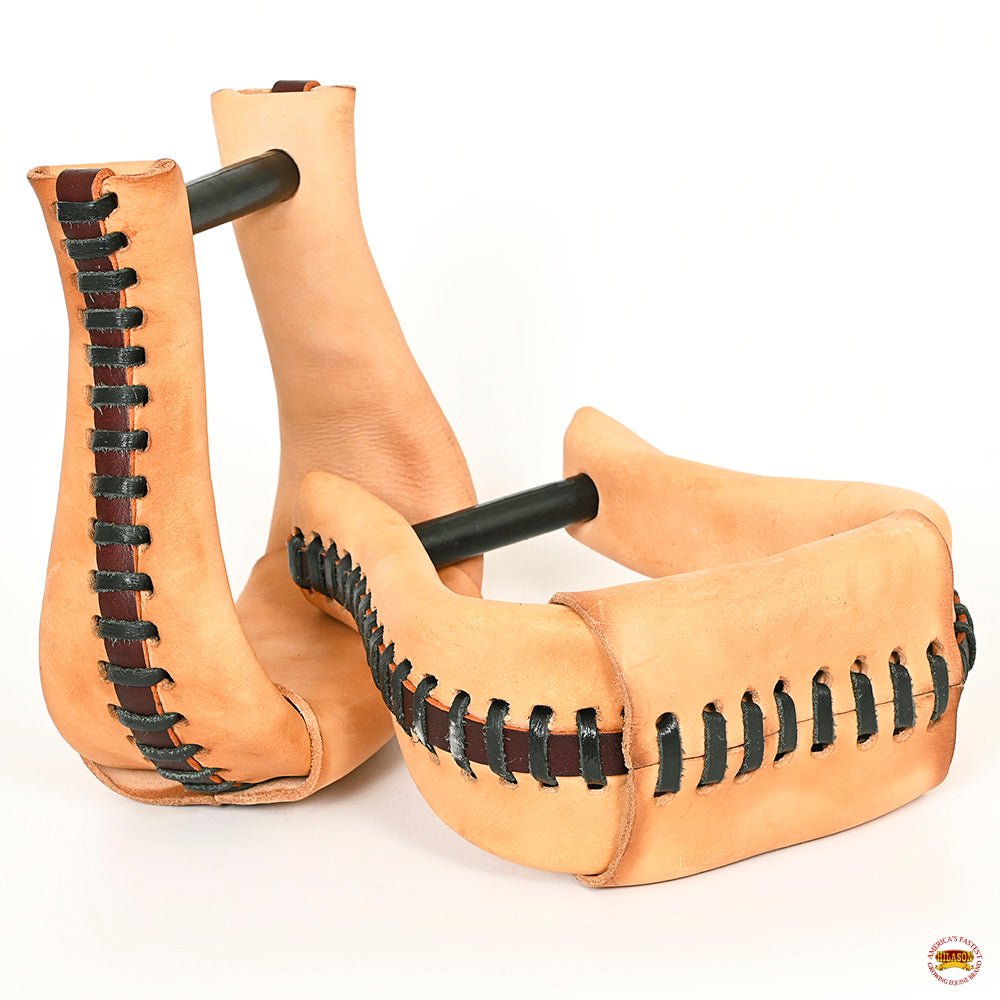 HILASON Western Saddle Bell Oil Leather Horse Saddle Stirrups Neck 3-Inch | Western Saddle Stirrups | Leather Horse Stirrups  | Trail Riding Stirrups | Laced Leather Stirrups