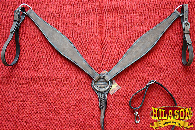 HILASON Western Horse Headstall Breast Collar Set Tack Genuine American Leather Plain Rough Out Dark Brown