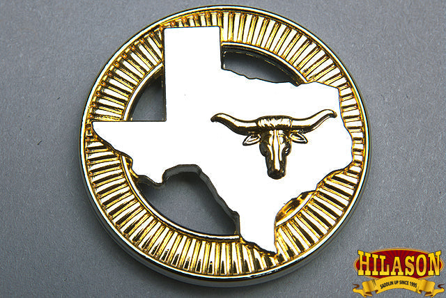 Western Screw Back Concho 1.5 In Texas Longhorn Gold Silver Round Saddle