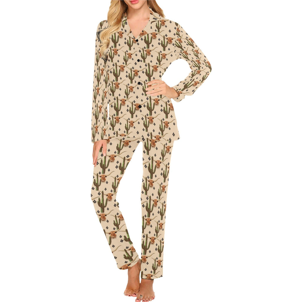 Baha Ranch Longhorn Cactus Women's Western Pajama Set by Baha Ranch Western Wear