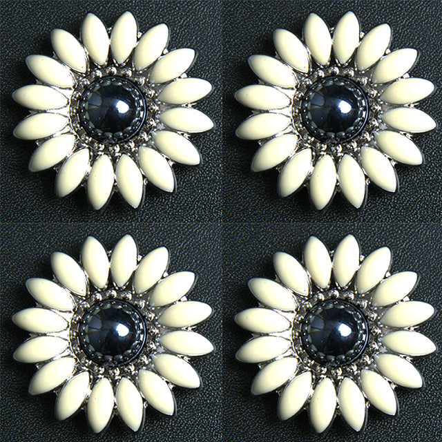 HILASON Western Screw Back Concho White Floral Silver Saddle Black, Whilte Color | Bridle Conchos Slotted