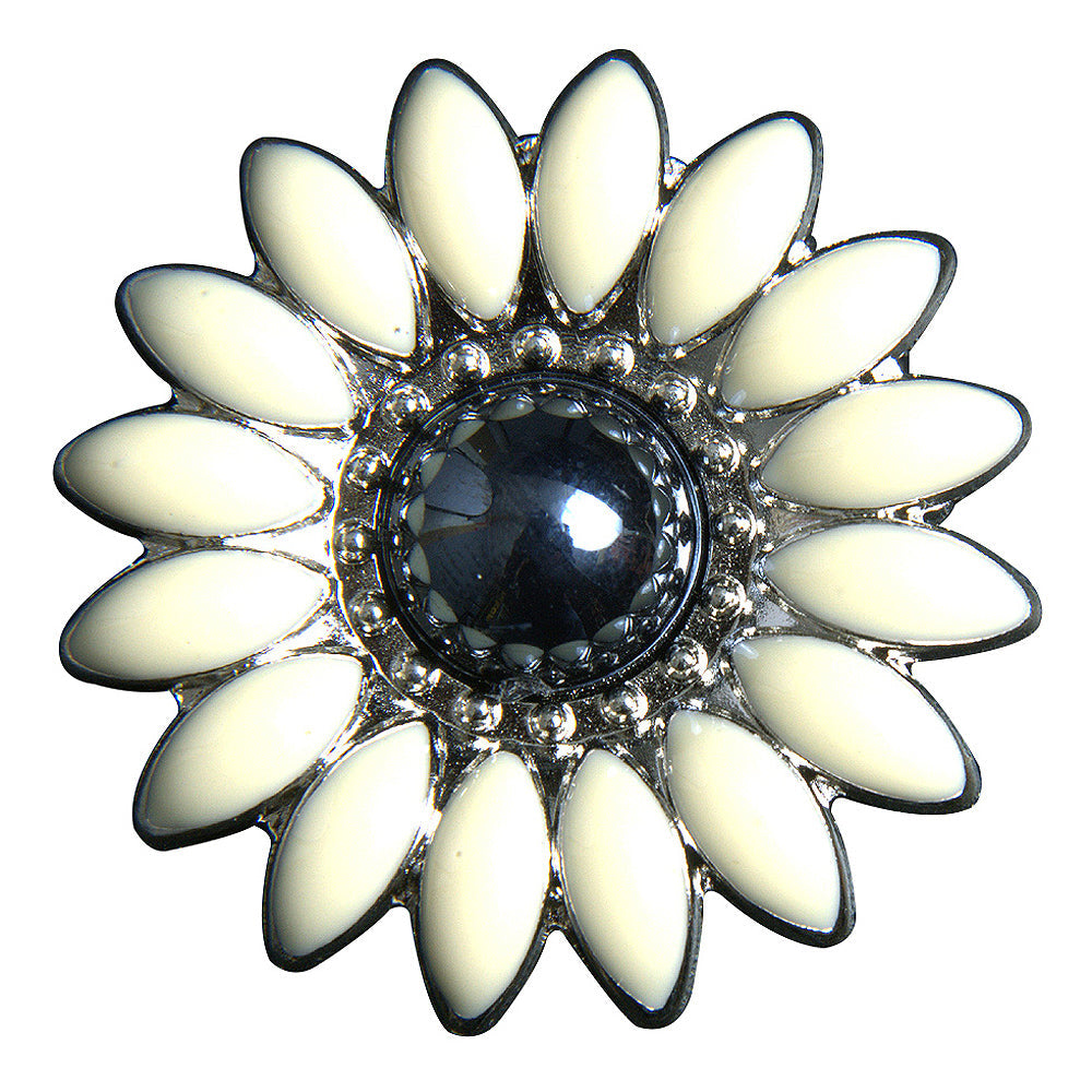 HILASON Western Screw Back Concho White Floral Silver Saddle Black, Whilte Color | Bridle Conchos Slotted