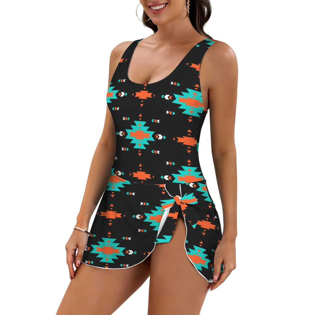 Baha Ranch Turquoise Orange Aztec Skirted Swimsuit by Baha Ranch Western Wear - product image 2