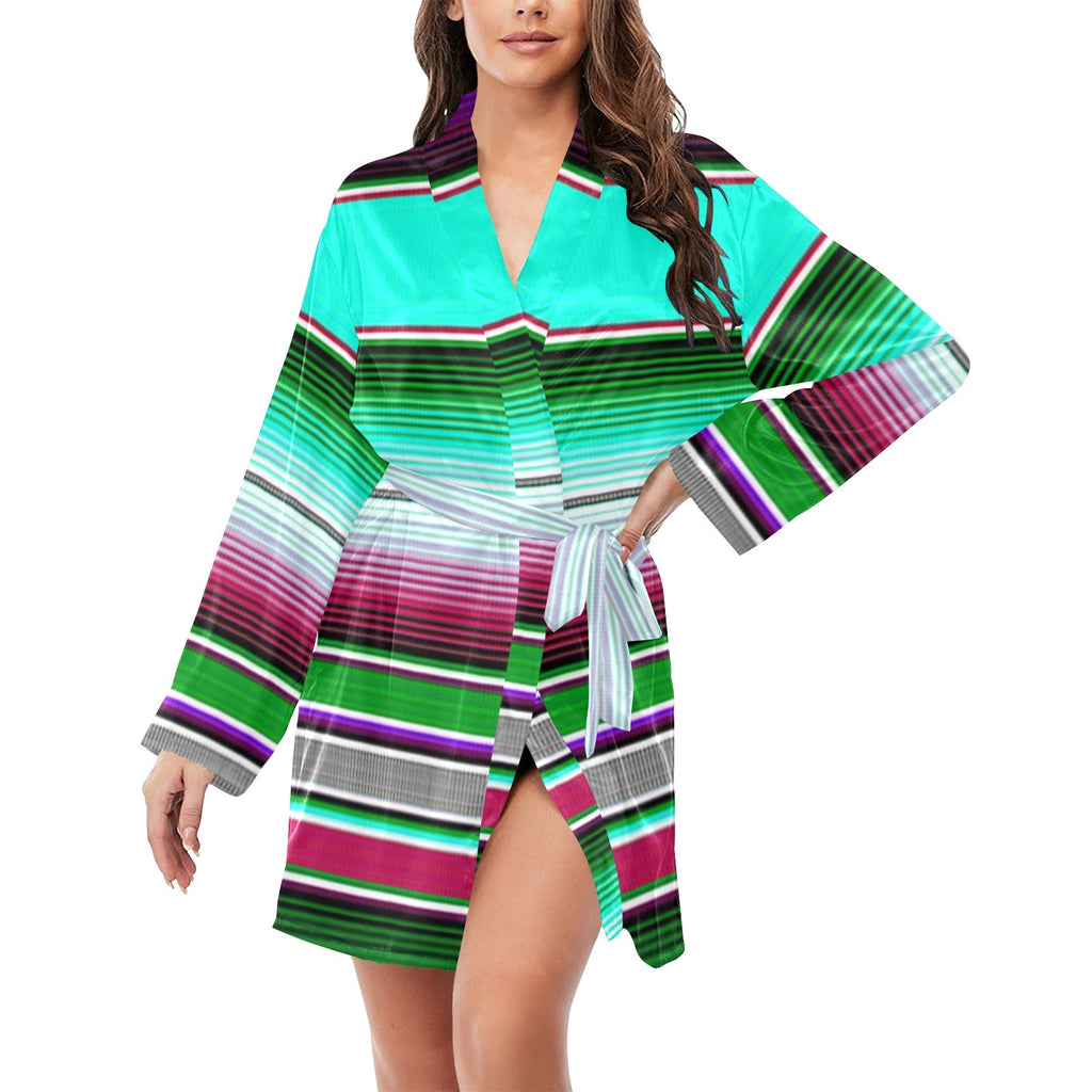Baha Ranch Turquoise Serape Women's Belted Satin Feel Dressing Lounge Robe by Baha Ranch Western Wear