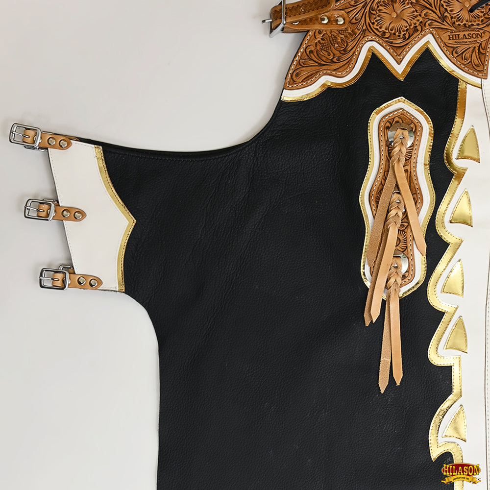 Hilason Handmade Genuine Leather Chaps Adult Handtooled Rodeo Bull Riding