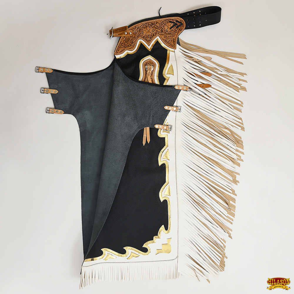 Hilason Handmade Genuine Leather Chaps Adult Handtooled Rodeo Bull Riding