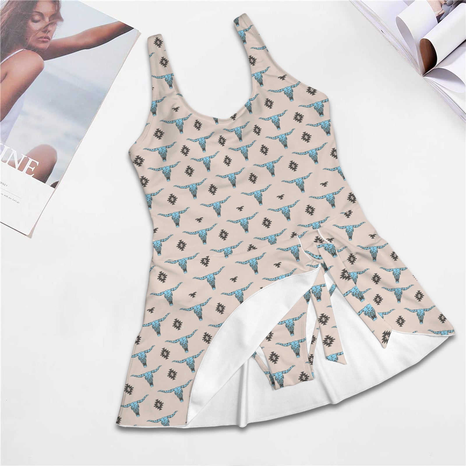 Baha Ranch Turquoise Longhorn Skirted Swimsuit by Baha Ranch Western Wear - product image 5