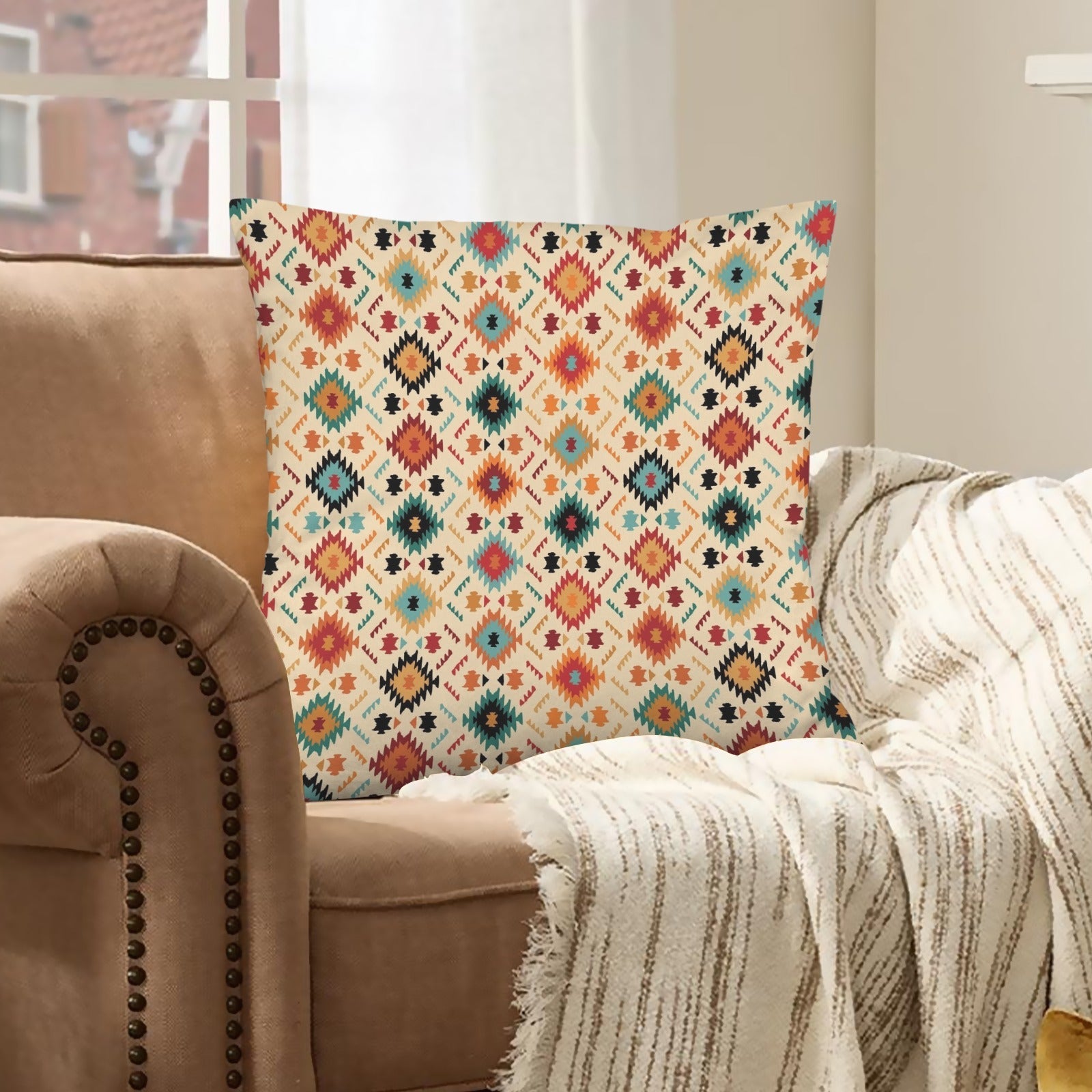 Baha Ranch Cream Aztec Velvet Soft Throw PIllow Case Made in America by Baha Ranch Western Wear