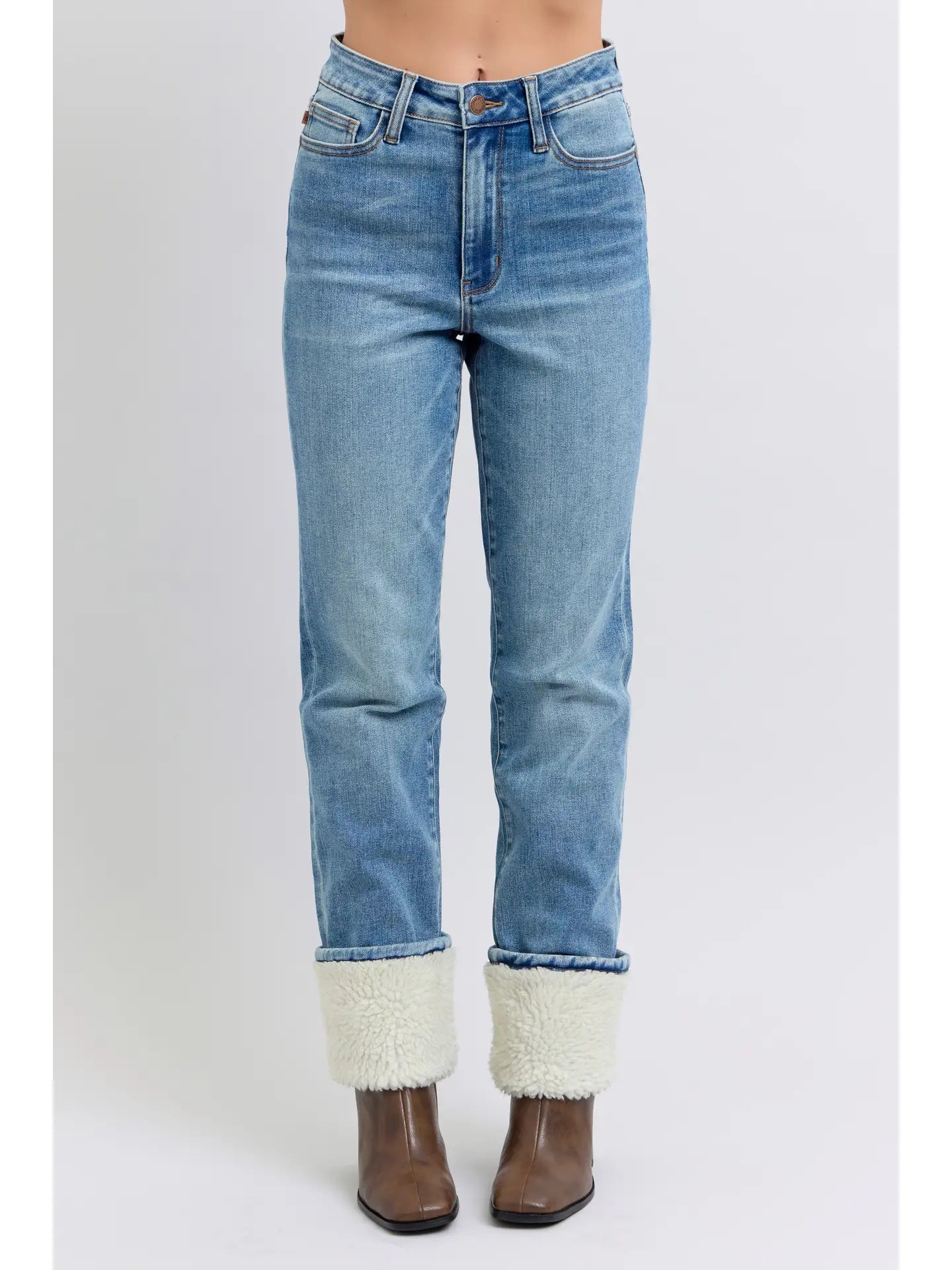 Rue Shearling Cuff Straight Denim | Jeans