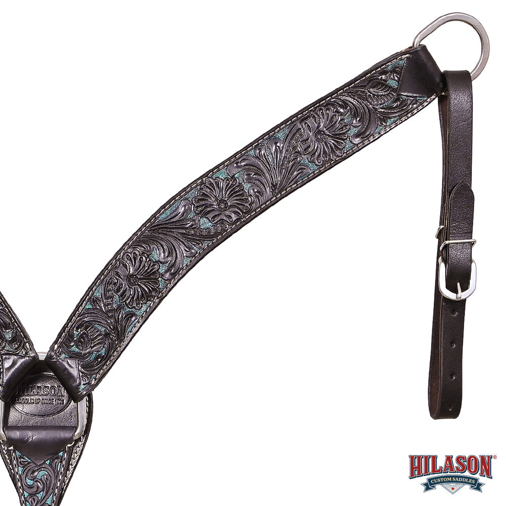 Western Horse Headstall & Breast Collar Tack American Leather Black Turquoise Hilason