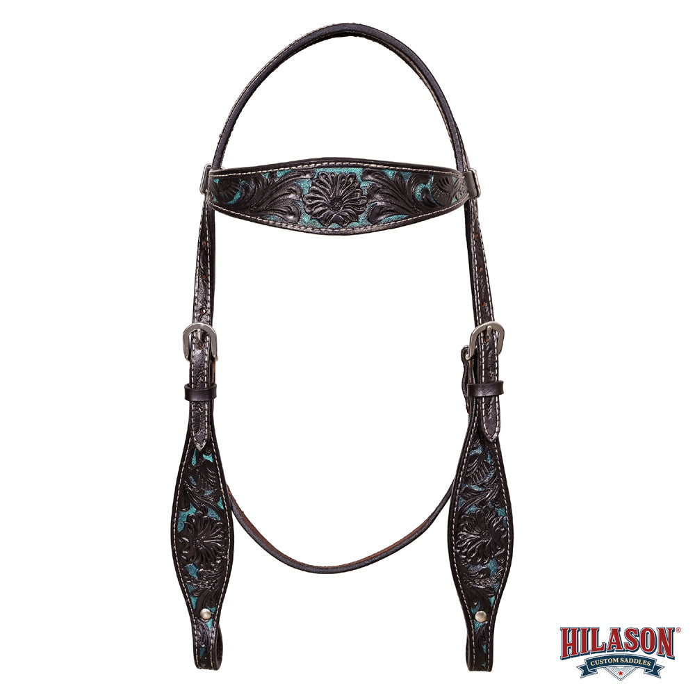 Western Horse Headstall & Breast Collar Tack American Leather Black Turquoise Hilason