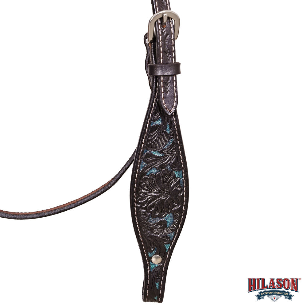 Western Horse Headstall & Breast Collar Tack American Leather Black Turquoise Hilason