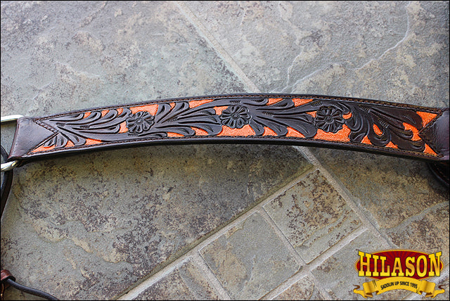 Hilason Western Horse Headstall & Breast Collar American Leather Orange Hand Paint