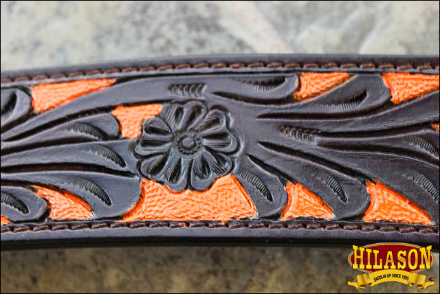 Hilason Western Horse Headstall & Breast Collar American Leather Orange Hand Paint