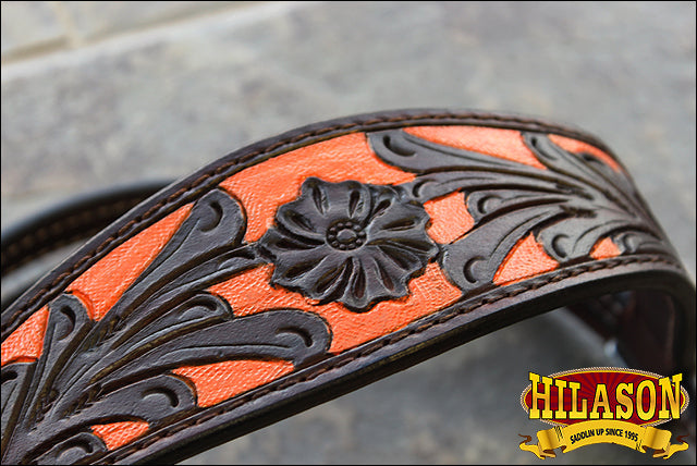 Hilason Western Horse Headstall & Breast Collar American Leather Orange Hand Paint