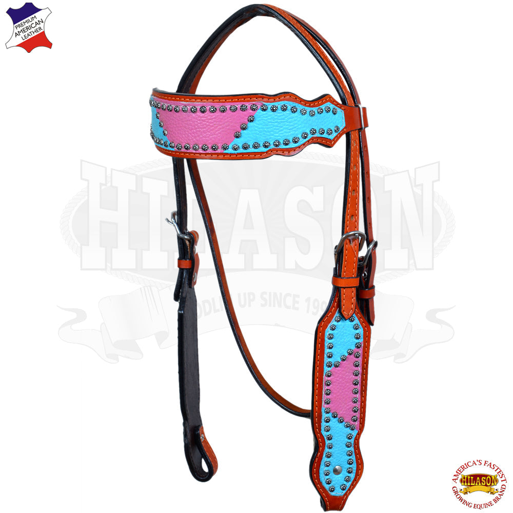 Western Headstall Horse Tack Bridle American Leather Pink Hilason