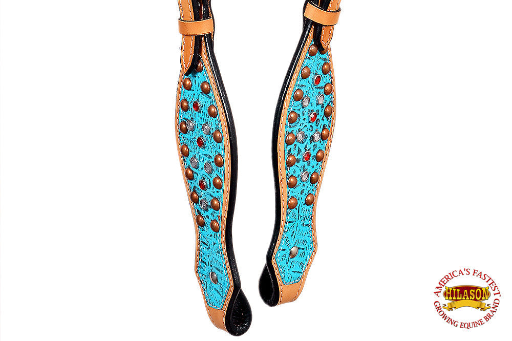 HILASON Western Horse One Ear Headstall Bridle American Leather Crocodile | Headstall for Horses Western | Horse Headstall | Western Headstalls for Horses | Headstalls for Horses | Western Headstall