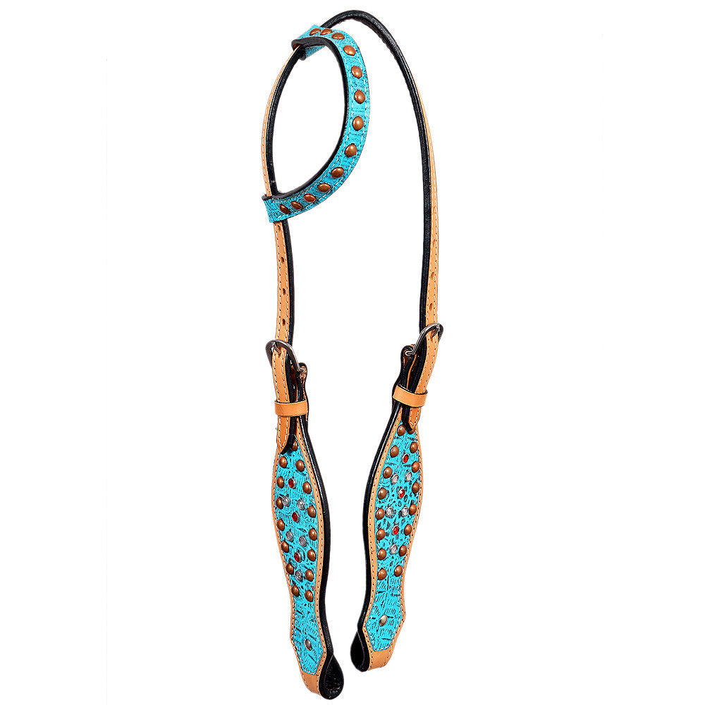 HILASON Western Horse One Ear Headstall Bridle American Leather Crocodile | Headstall for Horses Western | Horse Headstall | Western Headstalls for Horses | Headstalls for Horses | Western Headstall