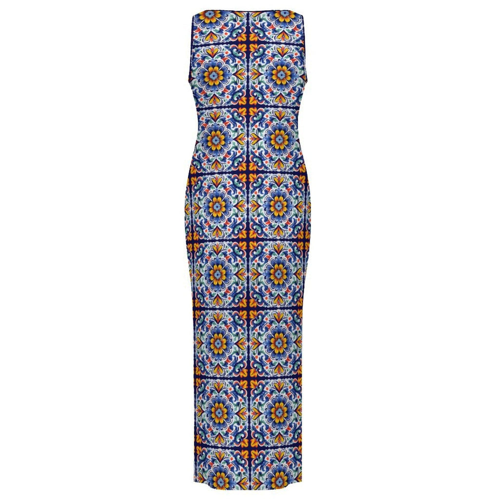 Baha Ranch Colores de Mexico Talavera Sleeveless Bodycon Side Slit Long Dress by Baha Ranch Western Wear - product image 4
