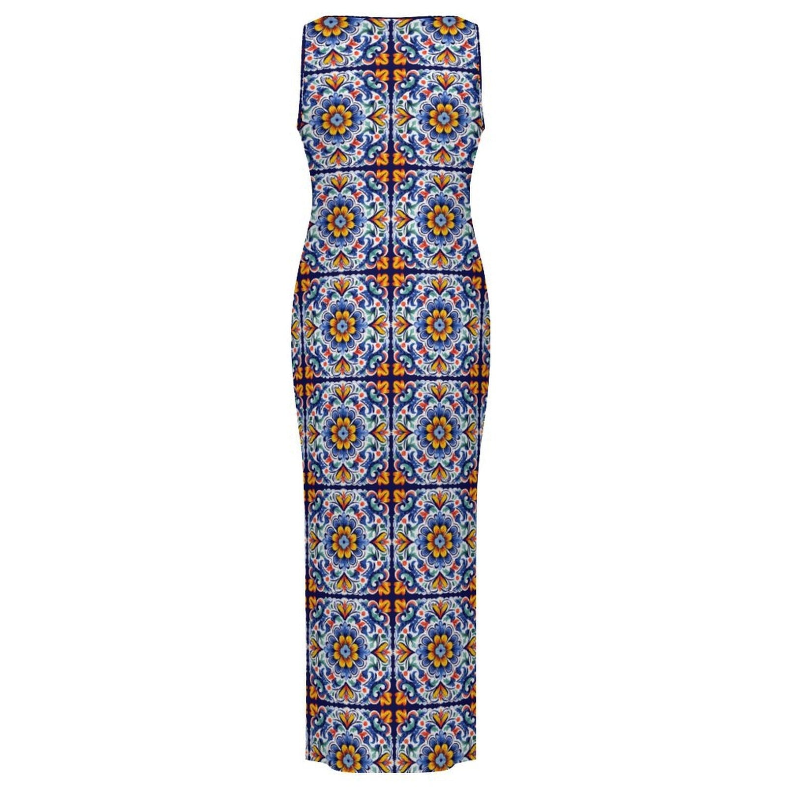 Baha Ranch Colores de Mexico Talavera Sleeveless Bodycon Side Slit Long Dress by Baha Ranch Western Wear - product image 4
