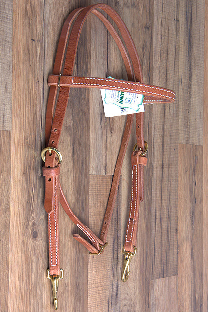 3/4" Hilltop Hermann Oak Harness Leather Snap Cheeks Horse Browband Headstall