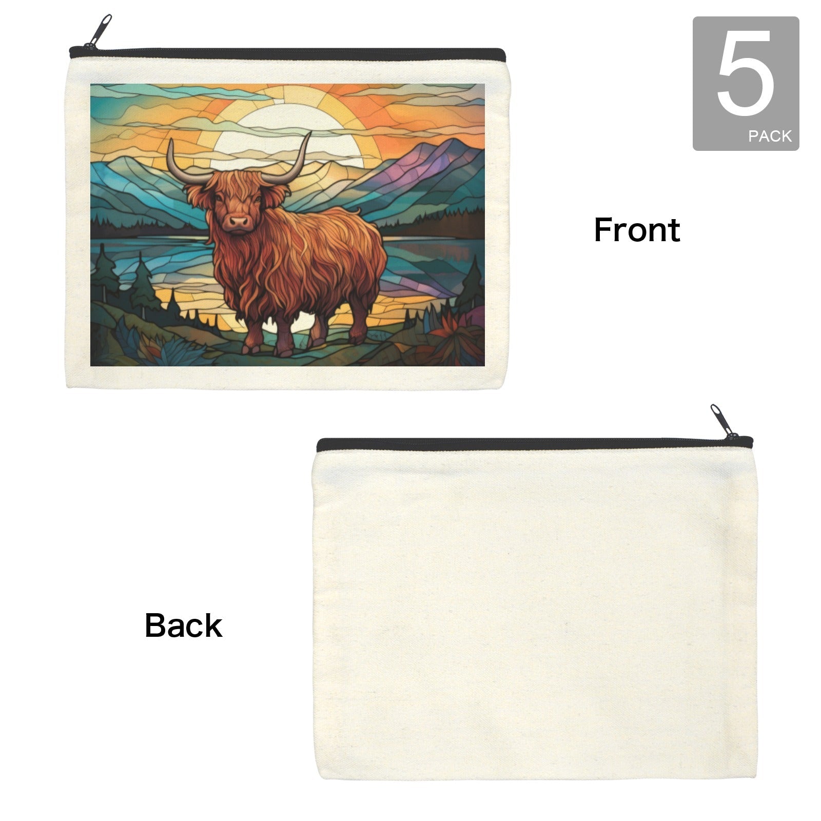 Baha Ranch Stained Glass Highland Cosmetic Bag Pack of 5 Made in America by Baha Ranch Western Wear - product image 4