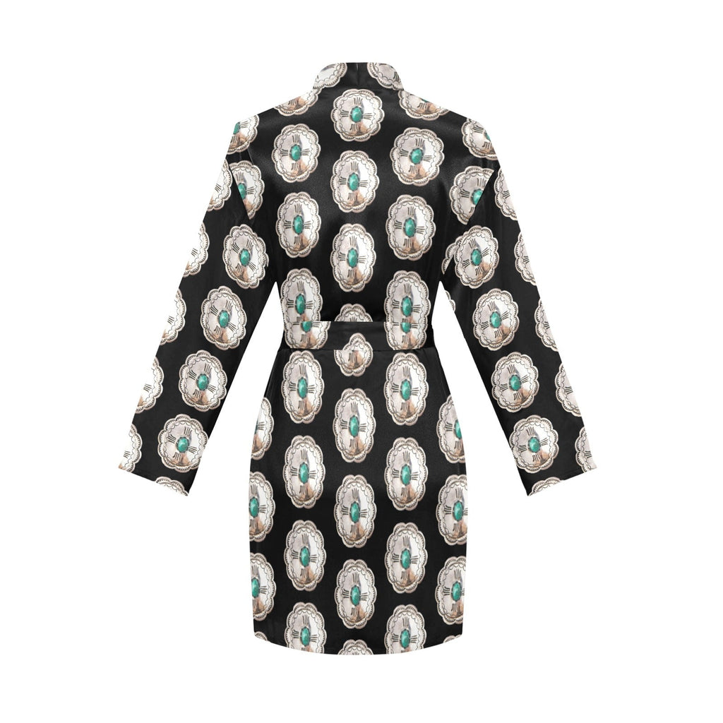 Baha Ranch Silver Concho Women's Long Sleeve Belted Satin Feel Dressing Lounge Robe by Baha Ranch Western Wear - product...