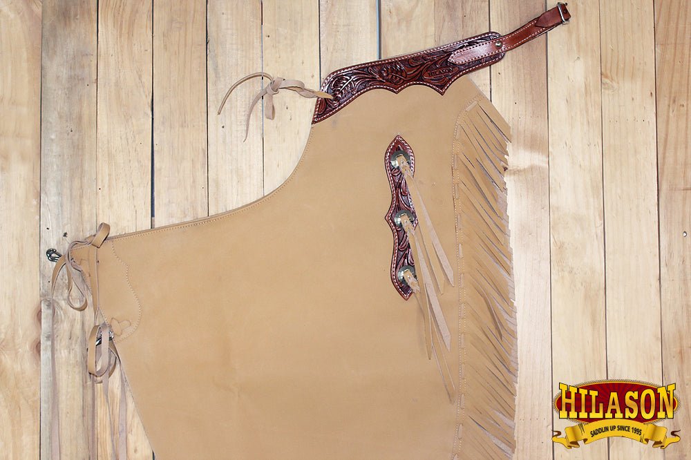 HILASON Handcrafted Working Genuine Leather Chinks Tan | Handmade Chaps Western Riding for Adults Hand Tooled Adult