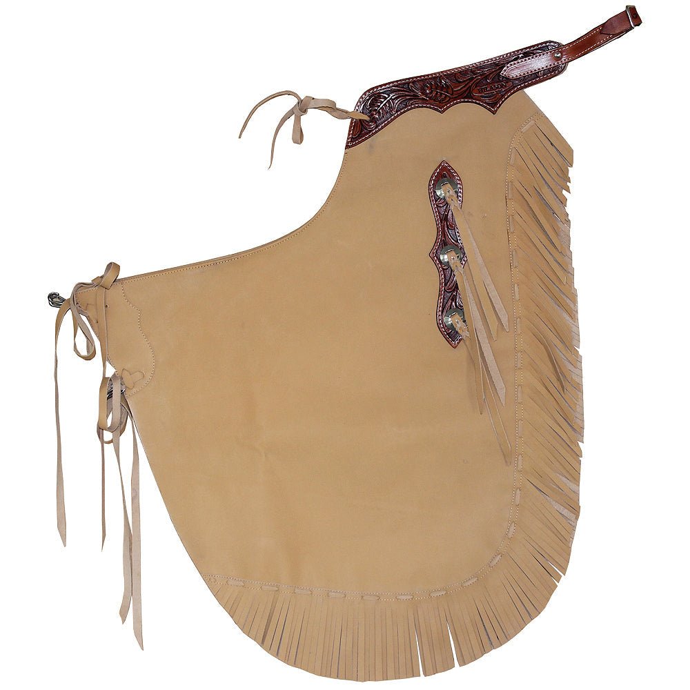 HILASON Handcrafted Working Genuine Leather Chinks Tan | Handmade Chaps Western Riding for Adults Hand Tooled Adult