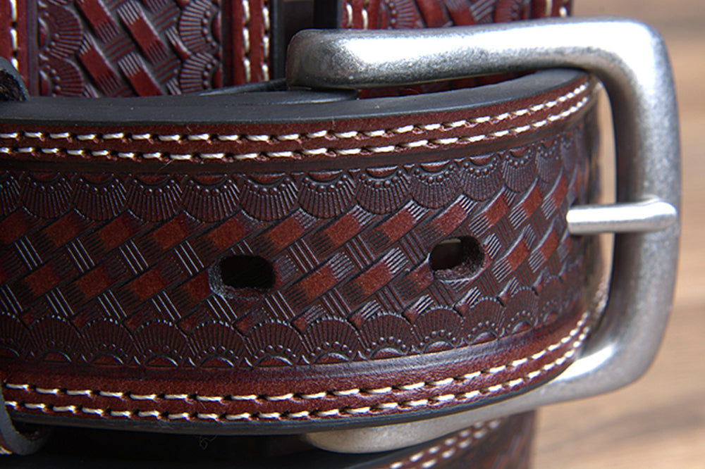 John Deere Brown Basket Weave Genuine Leather Belt for Men Durable Nickel Buckle