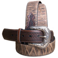 42" Roper Mens Basketweave Top Grain Leather Belt Bark Design 1 1/2" Wide Brown