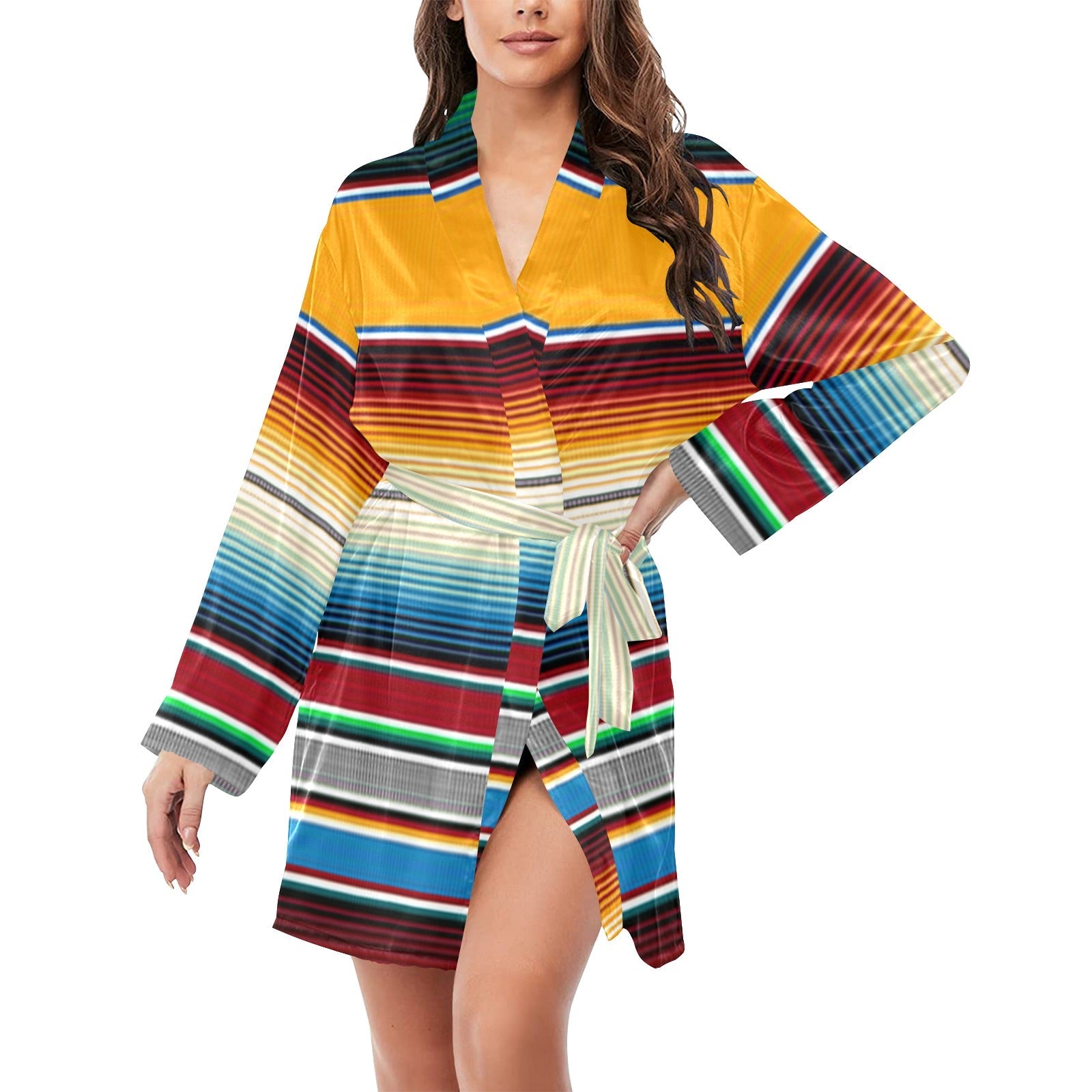 Baha Ranch Mustard Serape Women's Belted Satin Feel Dressing Lounge Robe by Baha Ranch Western Wear