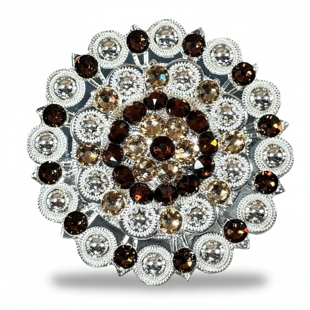 Bright Silver Topaz - Champagne Crystal Conchos | Sizes 1"- 3" | Buckles | Saddle Set | Leather Rosettes | Slide — view 5