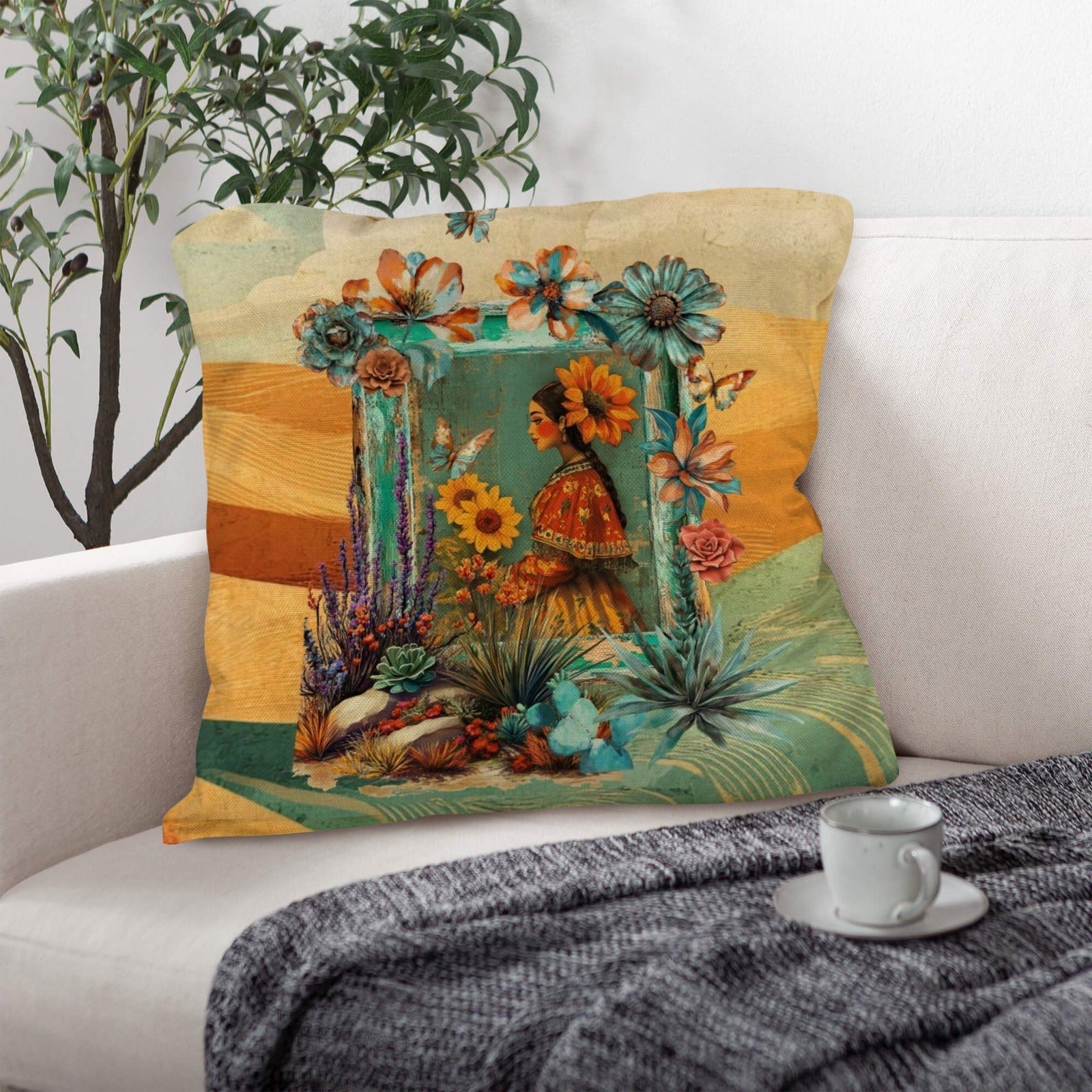 Baha Ranch Colores de Mexico Fantasia Throw Pillow Case 18x18inch Made In America by Baha Ranch Western Wear