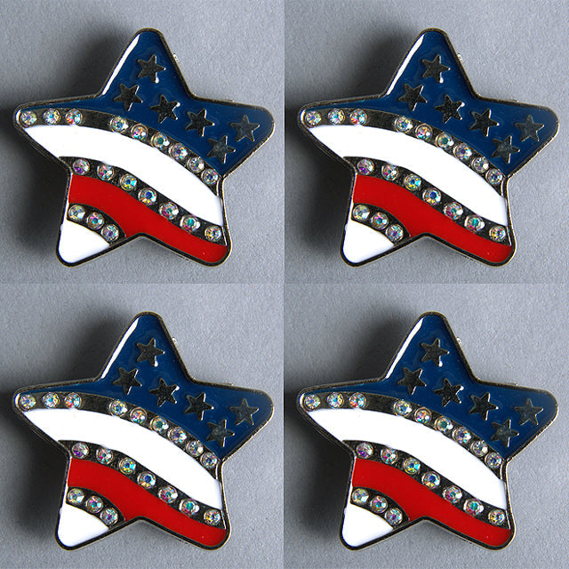 HILASON Us Flag Star Crystal Bling Concho Saddle Headstall Cowgirl Red, white, blue Color | Slotted Conchos