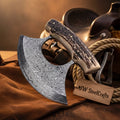 Stag-Horn Ulu with Damascus Raindrop Blade for Kitchen
