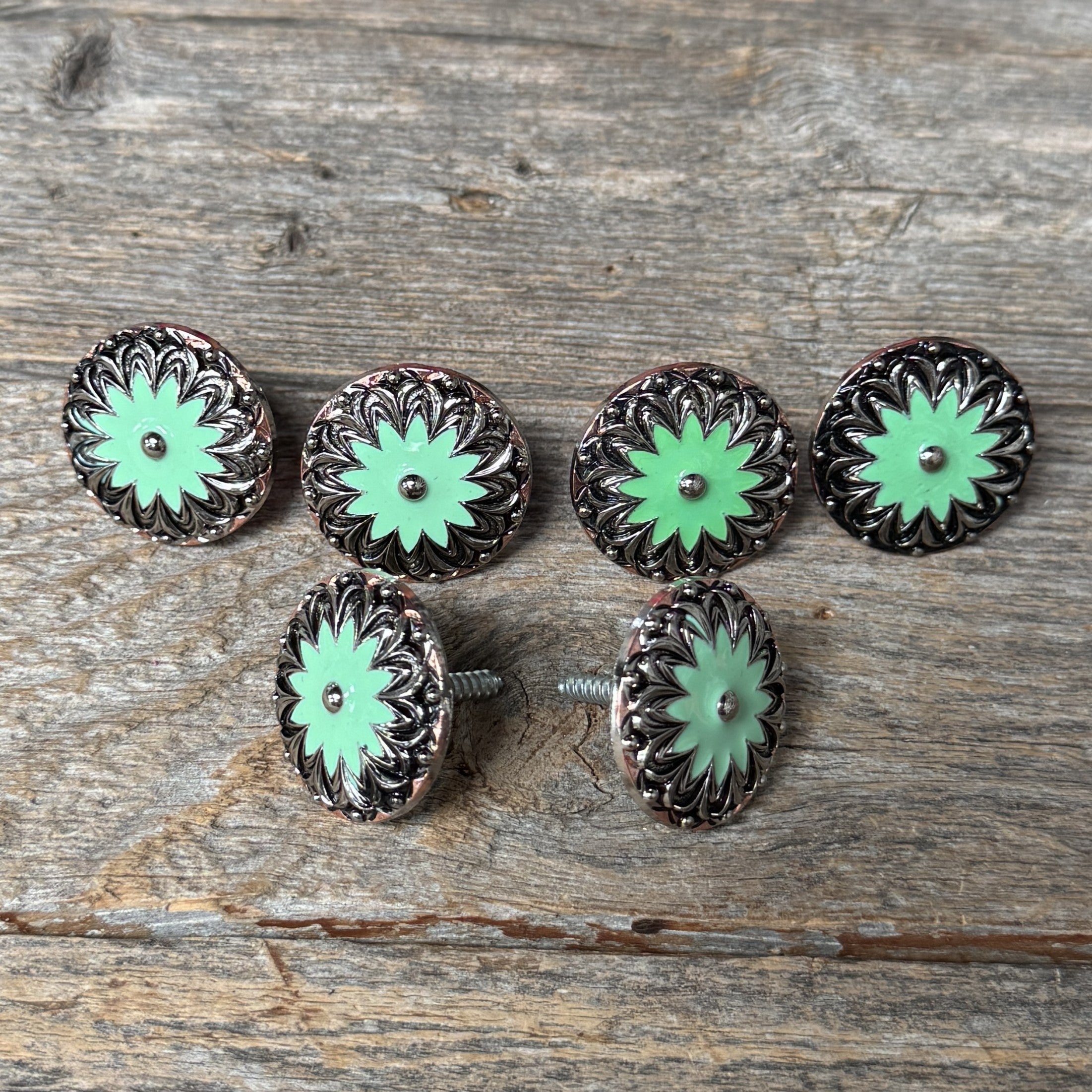 Copper & Antique Silver Turquoise Flower Saddle Set SSW122