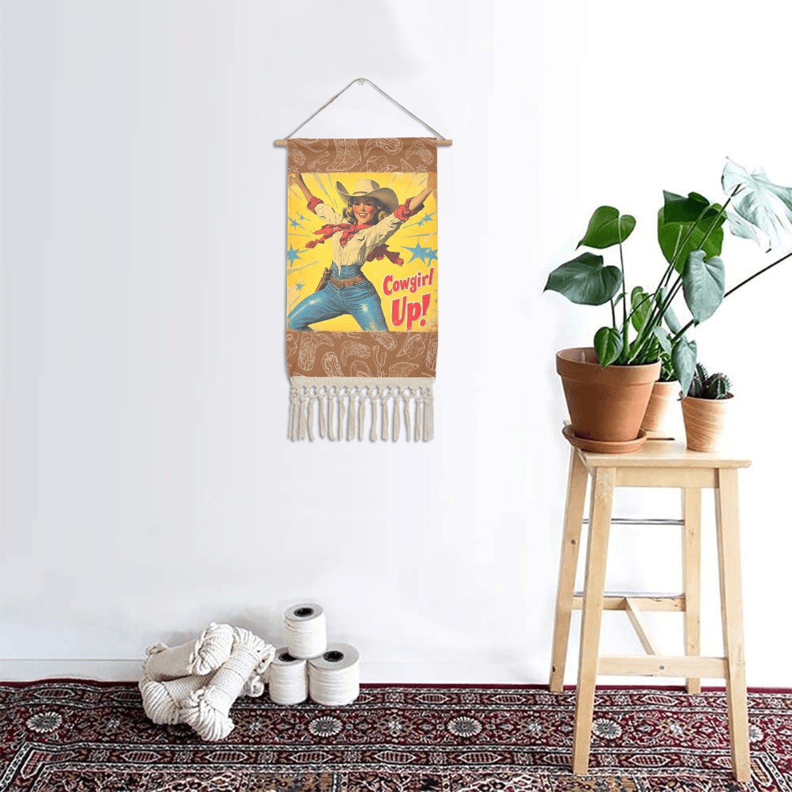 Baha Ranch Cowgirl Up Vintage Western Wall Decor Linen Hanging Poster with Fringe Made in America by Baha Ranch Western...