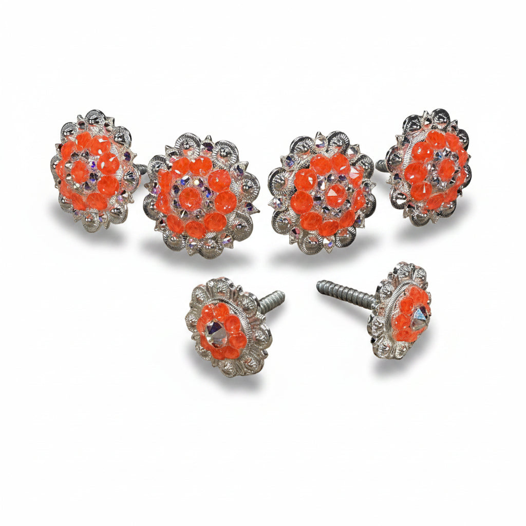 Bright Silver Neon Orange & AB Saddle Conchos — view 2