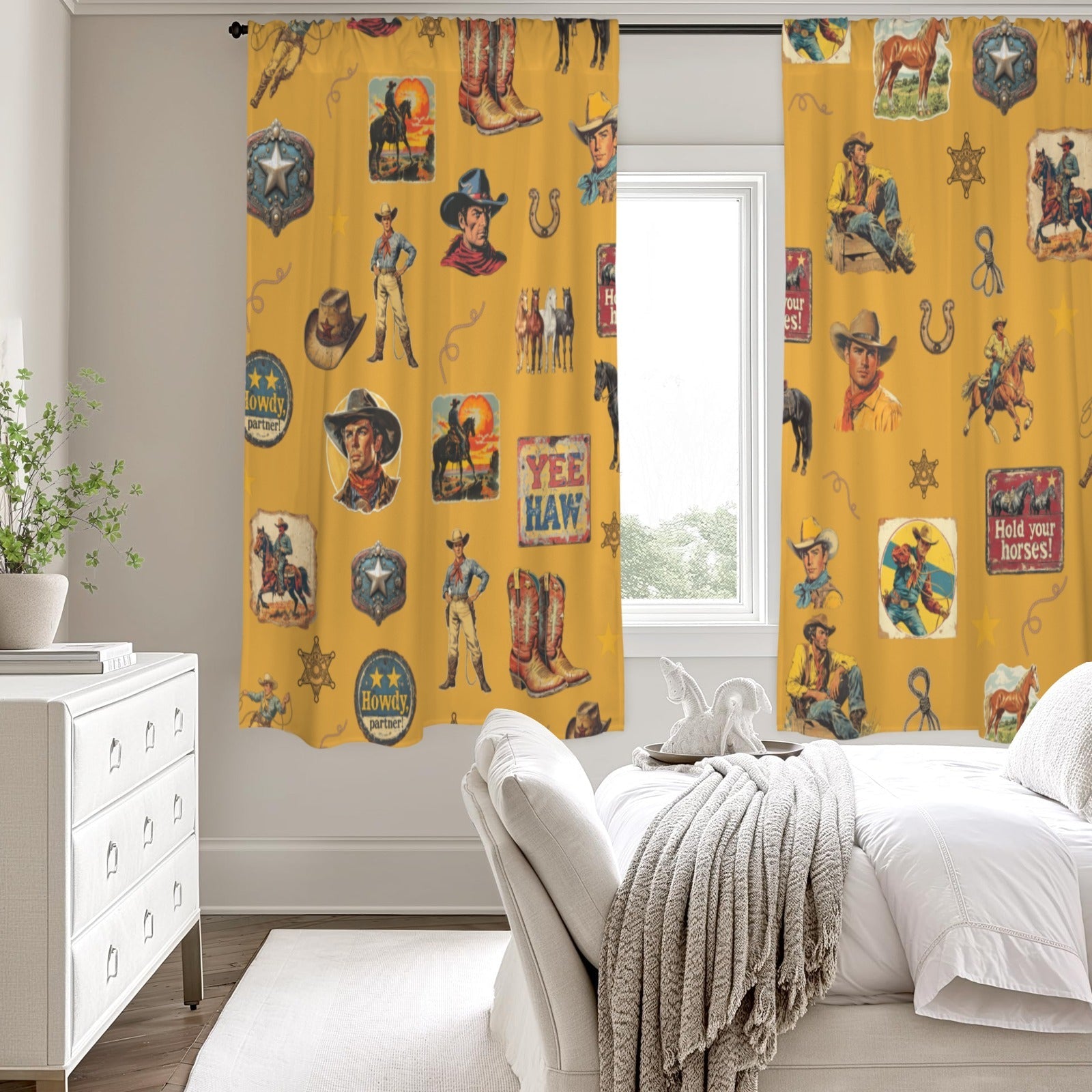 Baha Ranch Vintage Cowboy Collage Western Curtains 52" x 63" Made in America by Baha Ranch Western Wear