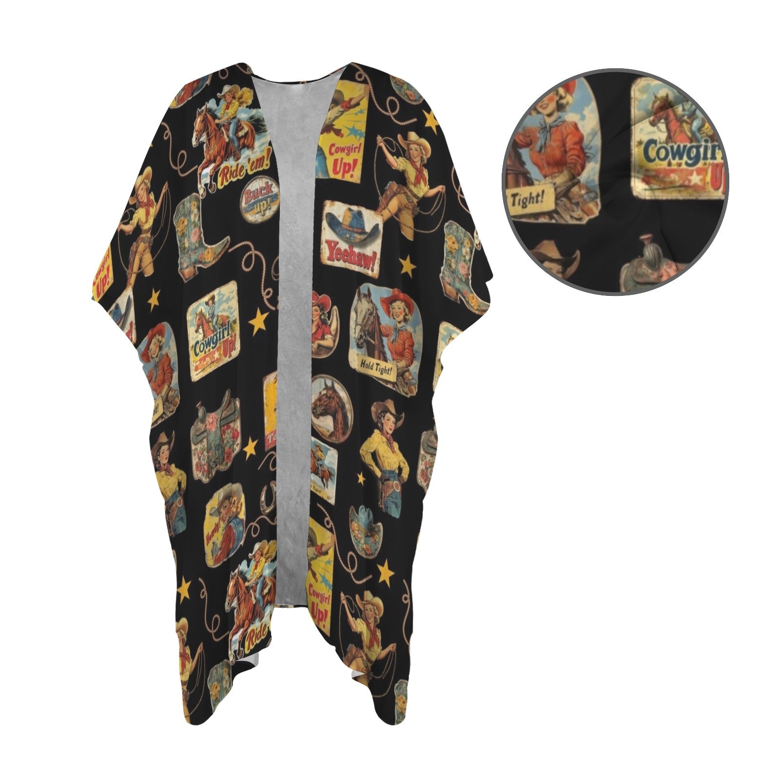 Baha Ranch Vintage Cowgirl Collage Kimono Coverup Duster by Baha Ranch Western Wear - product image 4