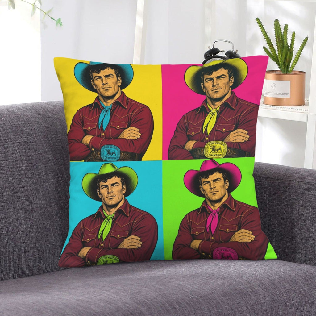Baha Ranch The Last Roundup Steer Wrestler Collage Velvety Soft Throw Pillow Cover Made in America by Baha Ranch Western...