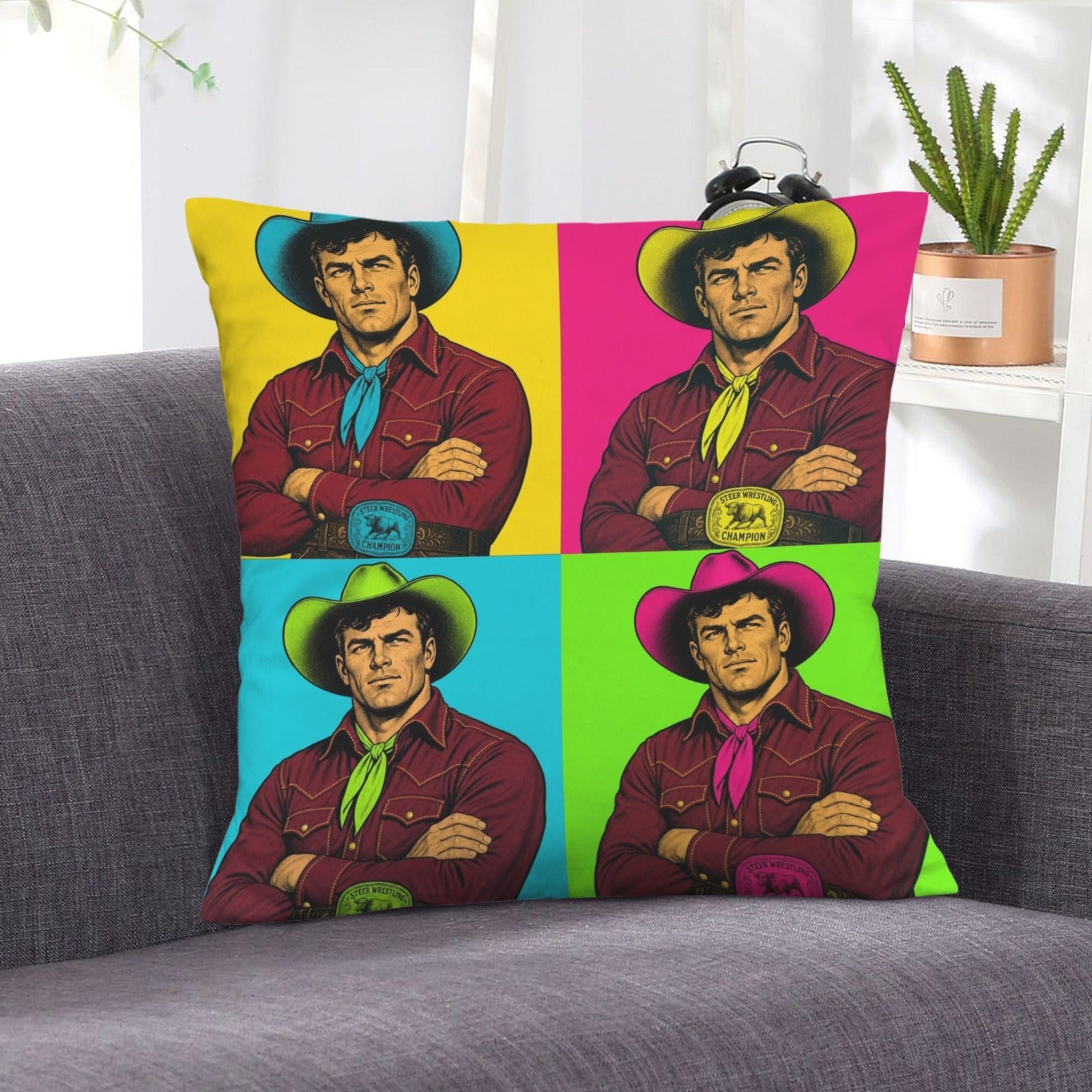 Baha Ranch The Last Roundup Steer Wrestler Collage Velvety Soft Throw Pillow Cover Made in America by Baha Ranch Western...