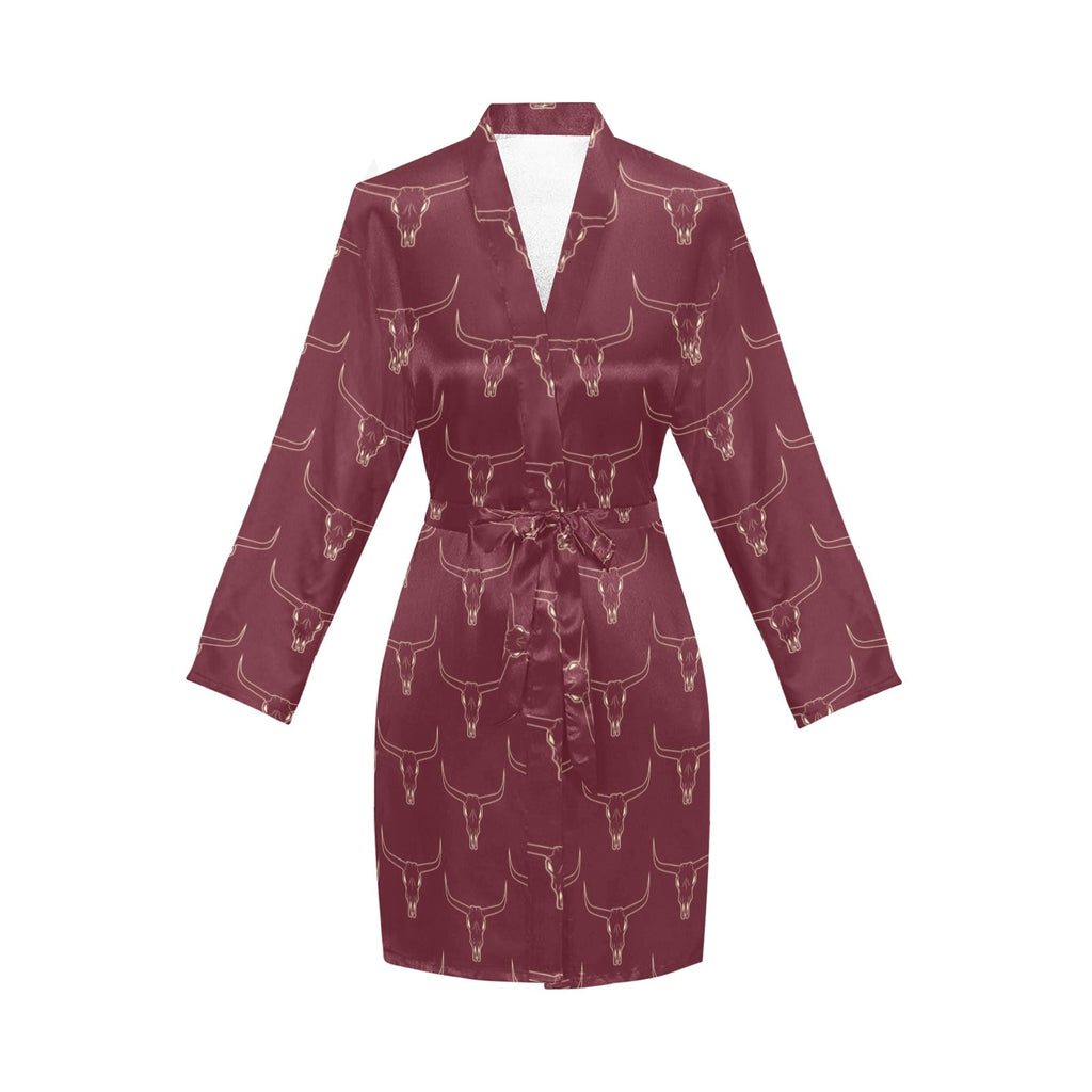 Baha Ranch Burgandy Longhorn Women's Belted Satin Feel Dressing Lounge Robe by Baha Ranch Western Wear - product image 3