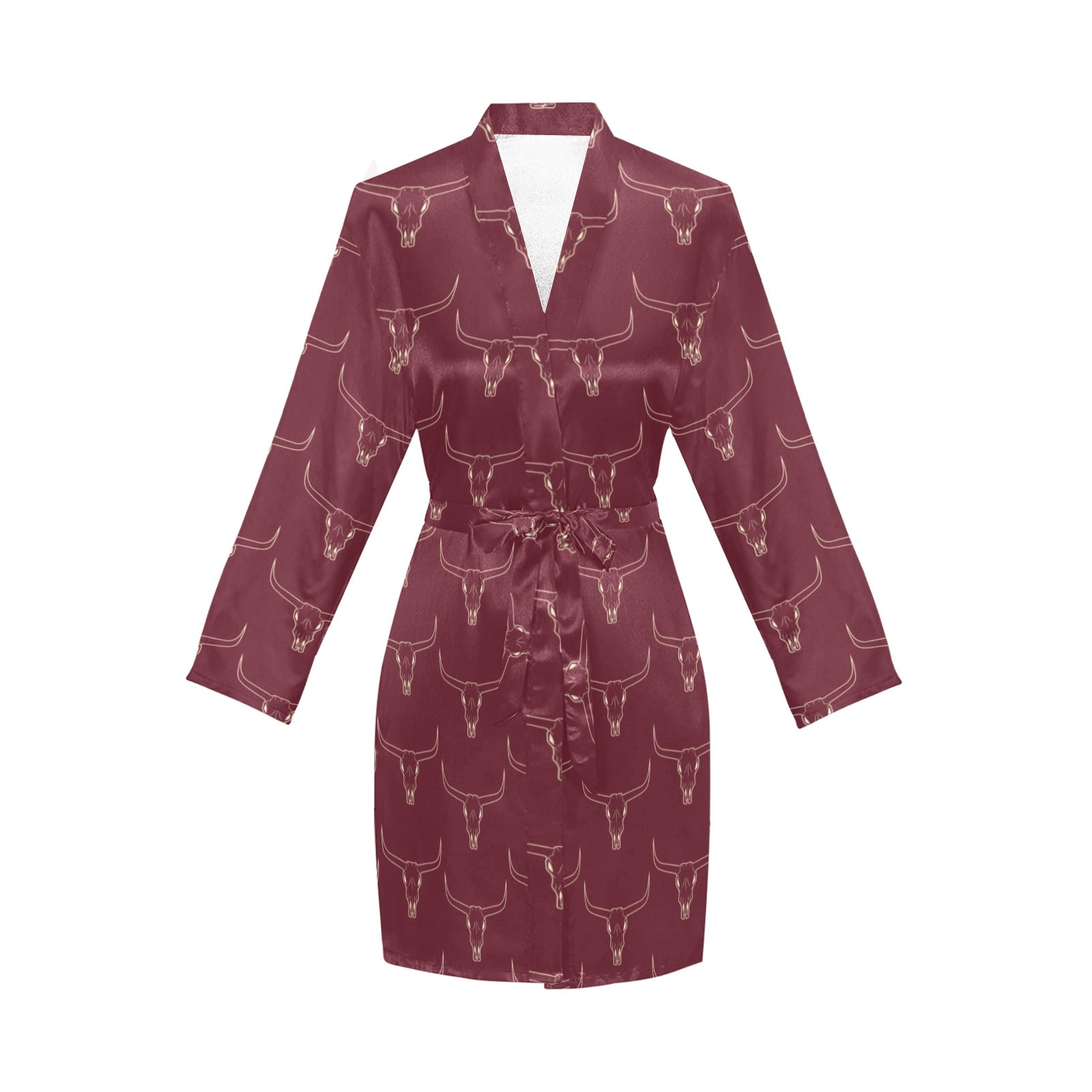Baha Ranch Burgandy Longhorn Women's Belted Satin Feel Dressing Lounge Robe by Baha Ranch Western Wear - product image 3