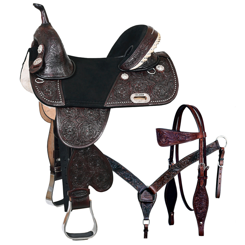 HILASON Western Horse Saddle Treeless American Leather Barrel | for Horses